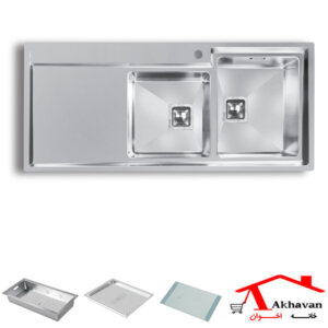 سینک ظرفشویی توکار دو لگنه کد 601S اخوان